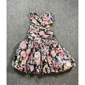 VTG Bubble Hem Dress Positively Ellyn Sz 3/4 Floral USA Union Made HOCO Prom 90s